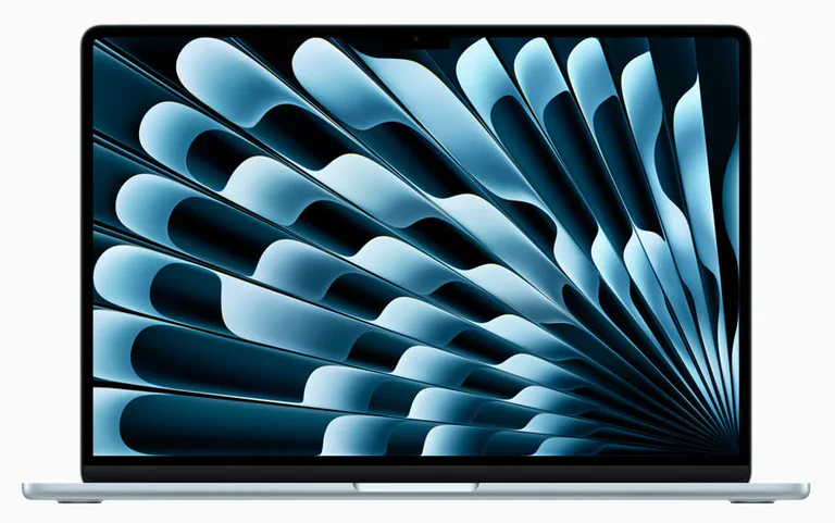MacBook Air M4 in sky blue product photo.