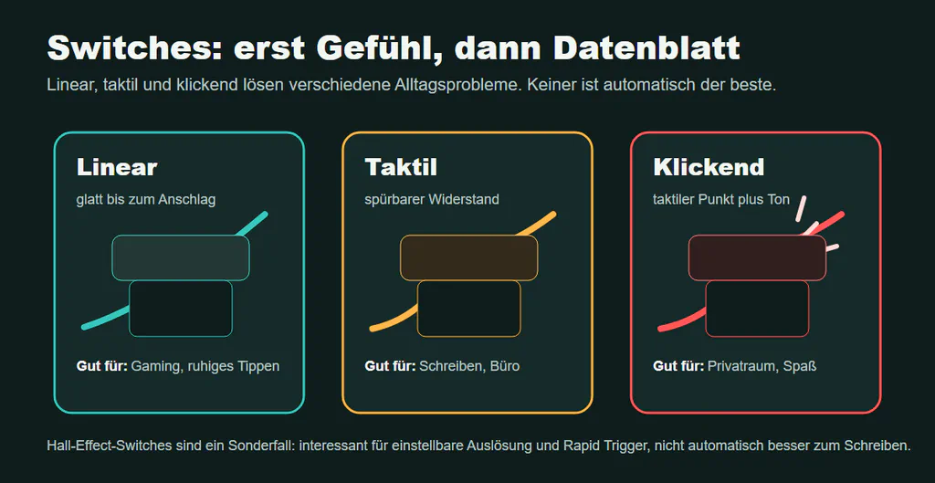 Grafik zu linearen, taktilen und klickenden Tastatur-Switches.