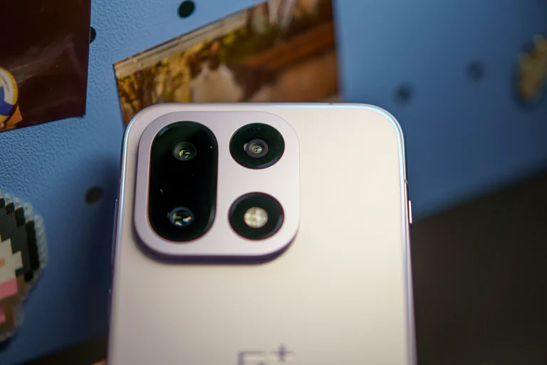 Close-up of a premium smartphone camera module.