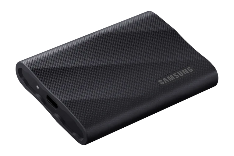 Samsung T9 portable SSD held in hand.
