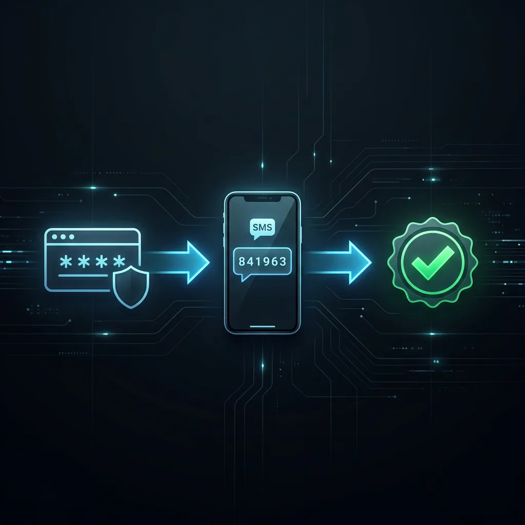 Password, phone code, and verified sign-in icons showing how multi-factor authentication adds a second check.