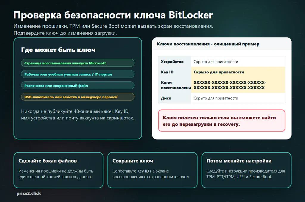 Пример окна с сохраненным ключом восстановления BitLocker.