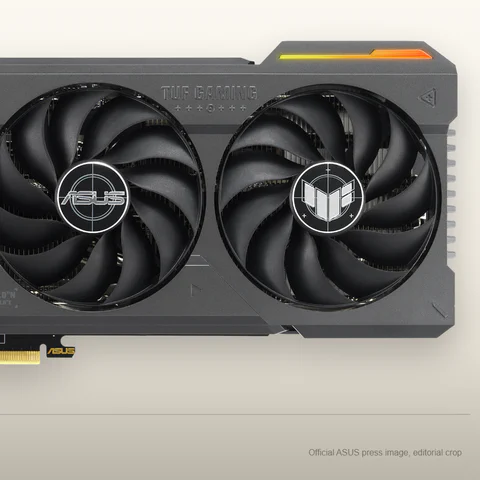 Видеокарта ASUS TUF Gaming GeForce RTX 4070 Ti Super с тремя вентиляторами с официального пресс-изображения ASUS.