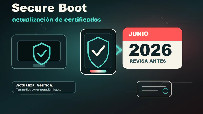 Ruta de arranque de un PC Windows pasando una comprobación de certificado Secure Boot antes de junio de 2026.